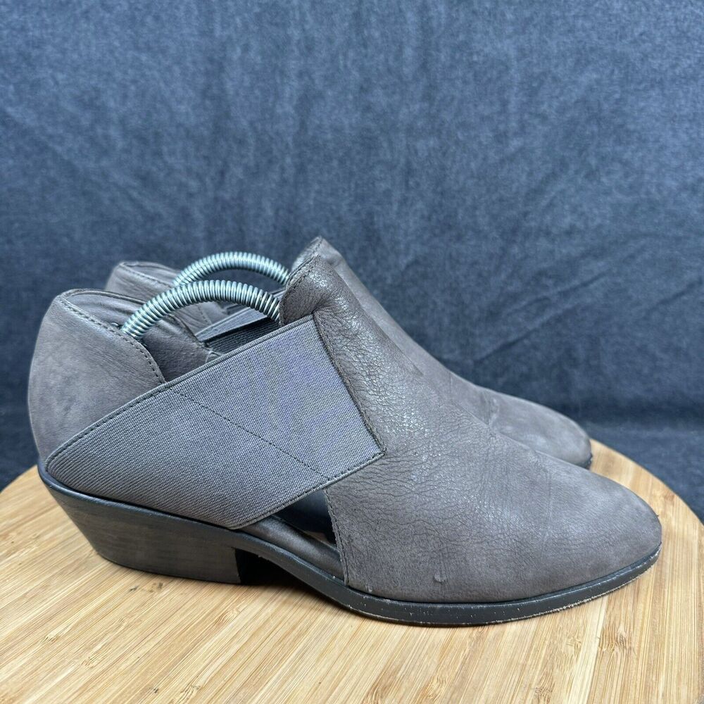 Eileen Fisher Women's Perry Boots Size 7.5 Tumbled Grey Nubuck Leather Cutouts